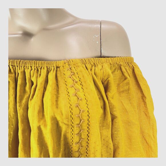 Tularosa Revolve Luna Off Shoulder Mini Dress LARGE Yellow Marigold Embroidered - Picture 4 of 10